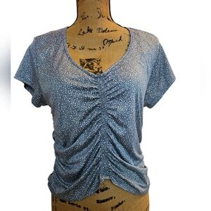 Derek Heart Romantic Boho Blue Ruched Blouse size XL